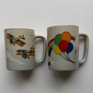 2 Vintage Otagiri Mugs from Japan Biplanes & Rainbow with Balloons
